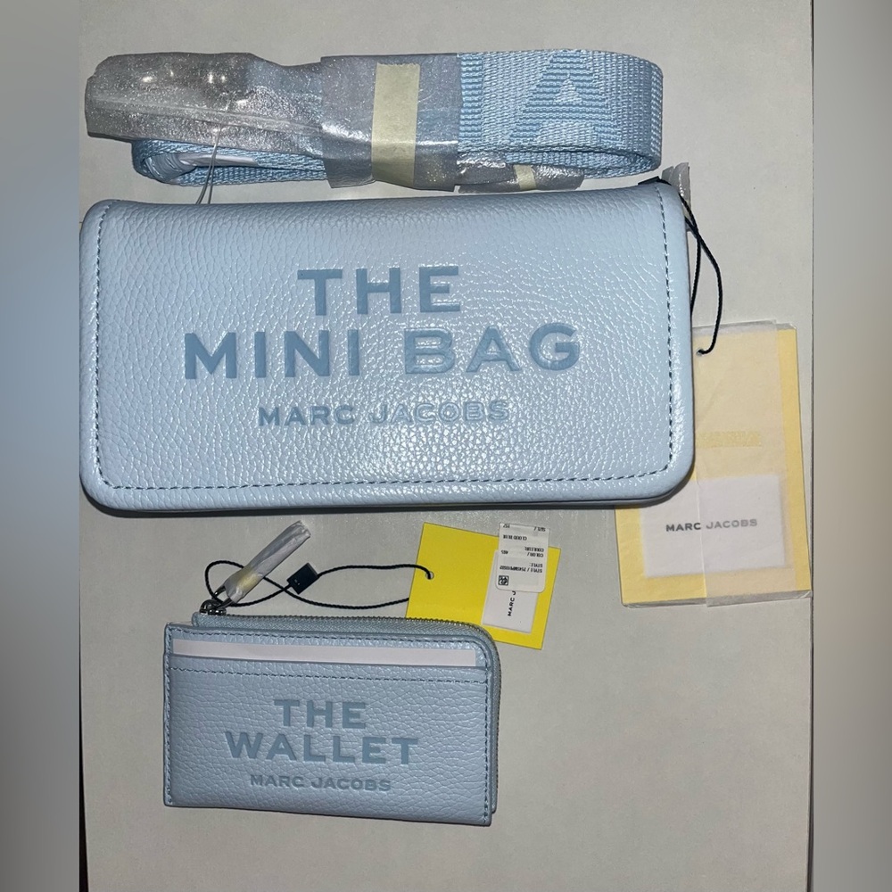 Marc Jacob’s Mini Crossbody Bag and Leather Zip Mutli Wallet Set in Cloud Blue